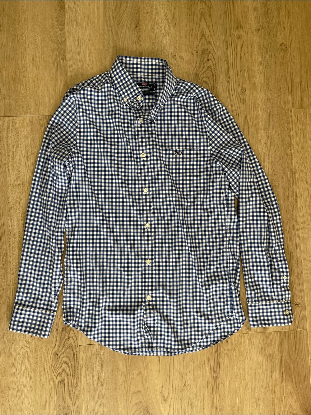 Vineyard Vines Navy and White Gingham Button-Down Shirt (S)